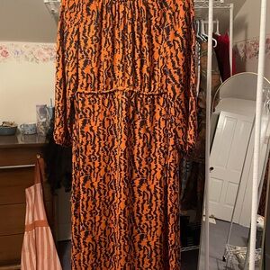 Elizabeth and James Vibrant Orange and Black Long Sleeve Dress